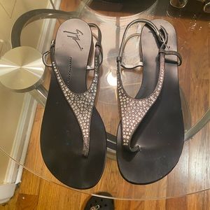 Giuseppe Zanotti flat black and rhinestones sandals really cute